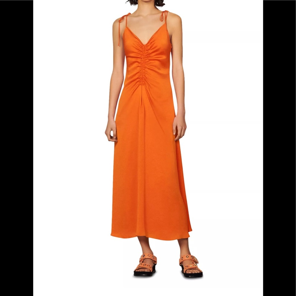 Sandro Paris Praline Midi Dress - tomato orange - Sz SMALL